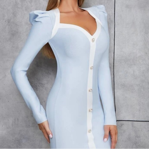 Baby Blue Sweetheart Neck Bodycon Dress - Picture 12 of 13